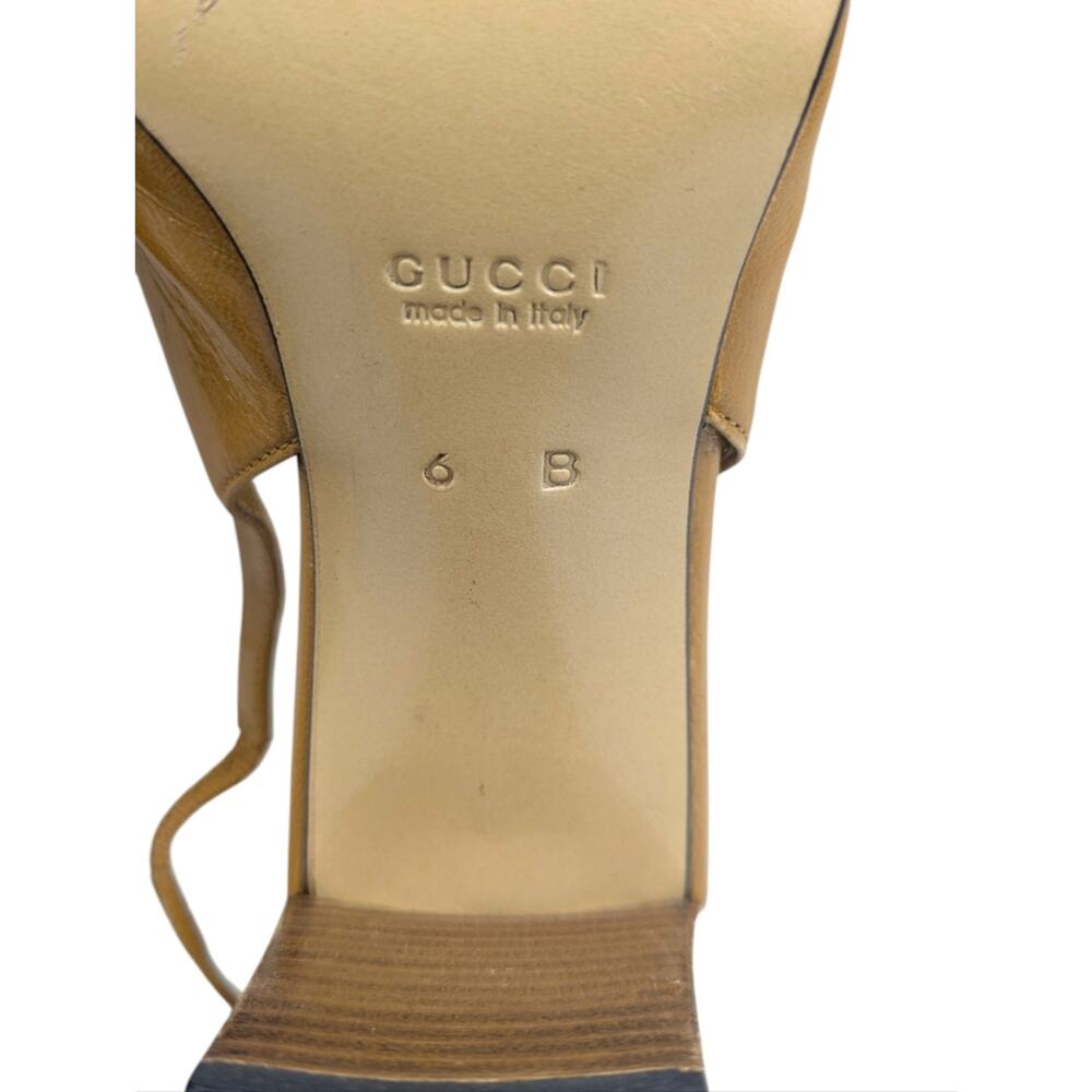 Gucci Vintage Tom Ford Era Tan Leather Slingback Heels Square Toe Italy 6B S4050 - Picture 12 of 15